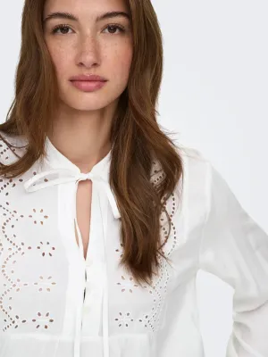 ONLLENNYO LS EMBROID V-NECK TOP NOOS WVN Bright White