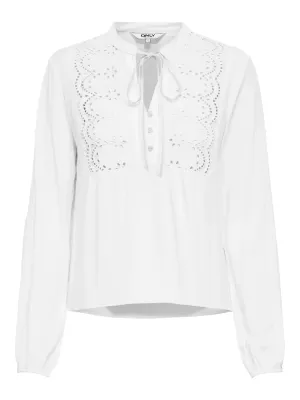 ONLLENNYO LS EMBROID V-NECK TOP NOOS WVN Bright White