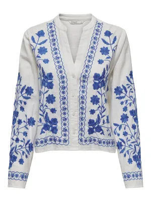 PGSUSAN L/S OVERSHIRT WVN Cloud Dancer-BLUE EMBROIDERY