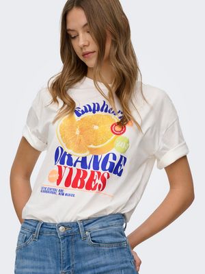 ONLBOLETTE S/S TOP BOX CC JRS Cloud Dancer-Orange vibes