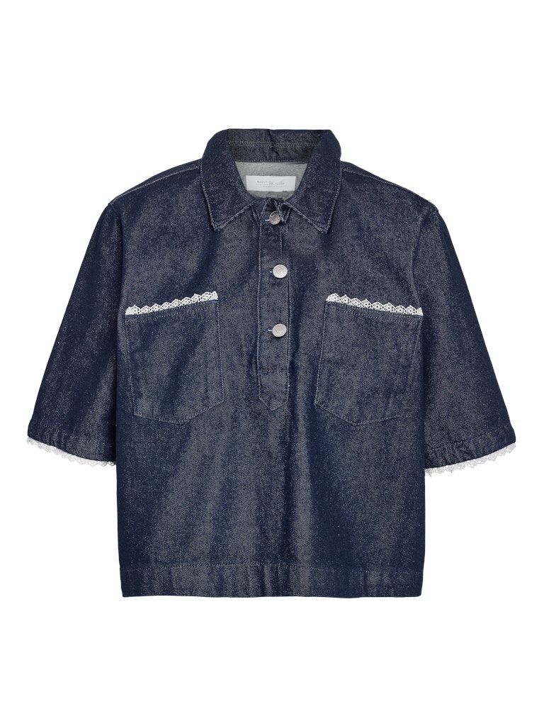 NMINDIE 2/4 DENIM LACE SHIRT F0098DB Dark Blue Denim