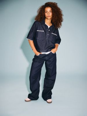 NMINDIE 2/4 DENIM LACE SHIRT F0098DB Dark Blue Denim