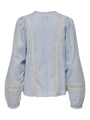 ONLMONICA ANE LIFE LS EMB TOP WVN Cloud Dancer-BLUE RIBBON