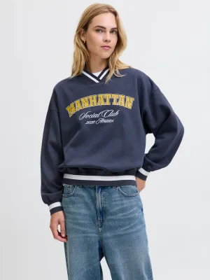 JXCALLIE LS VNECK PRINT CREW SWT Naval Academy/Vanill