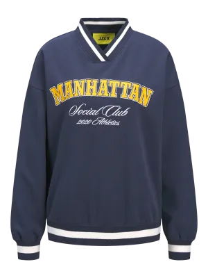 JXCALLIE LS VNECK PRINT CREW SWT Naval Academy/Vanill