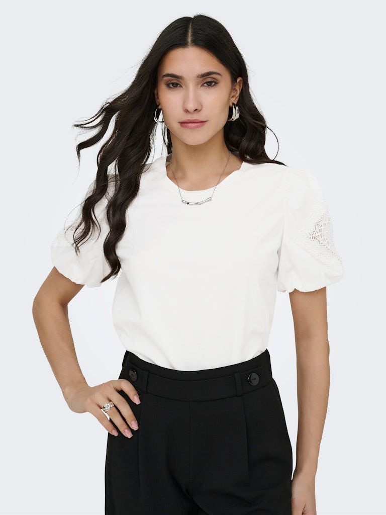 JDYUMA LIFE S/S LACE DETAIL TOP JRS Cloud Dancer