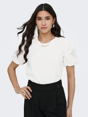 JDYUMA LIFE S/S LACE DETAIL TOP JRS Cloud Dancer