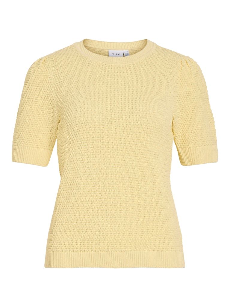 VIDALO O-NECK S/S KNIT TOP - NOOS Pastel Yellow