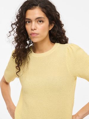 VIDALO O-NECK S/S KNIT TOP - NOOS Pastel Yellow