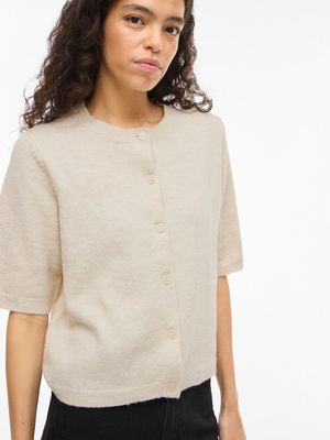 VILIGA 2/4 O-NECK KNIT CARDIGAN - NOOS Birch/MELANGE