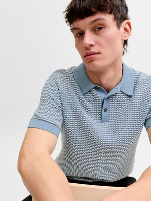 JPRBLUKINGSLEY KNIT POLO SS LN Ashley Blue/Twist