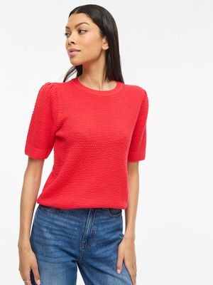 VIDALO O-NECK S/S KNIT TOP - NOOS Hibiscus