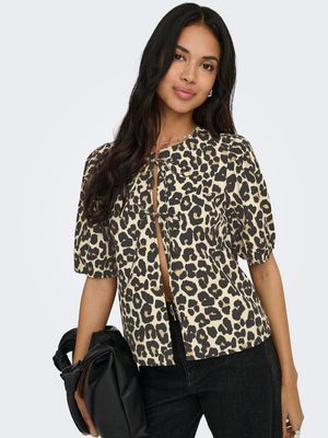 ONLJENNA S/S TIE 2-WAY TOP WVN NOOS Birch/JENNA LEO