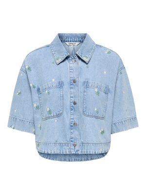 ONLCLEO SS EMBROI CROP DNM SHIRT PIM Light Blue Denim/FLOWER