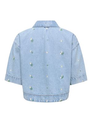 ONLCLEO SS EMBROI CROP DNM SHIRT PIM Light Blue Denim/FLOWER