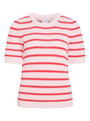 VIDALO O-NECK S/S STRIPE KNIT-NOOS Cherry Blossom/HIBIS