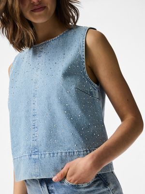 PCNOEL SL O-NECK DENIM TOP D2D FSY Light Blue Denim/RHI
