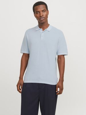 JJEGEORGE KNIT POLO SS SN Chambray Blue/w. Clo