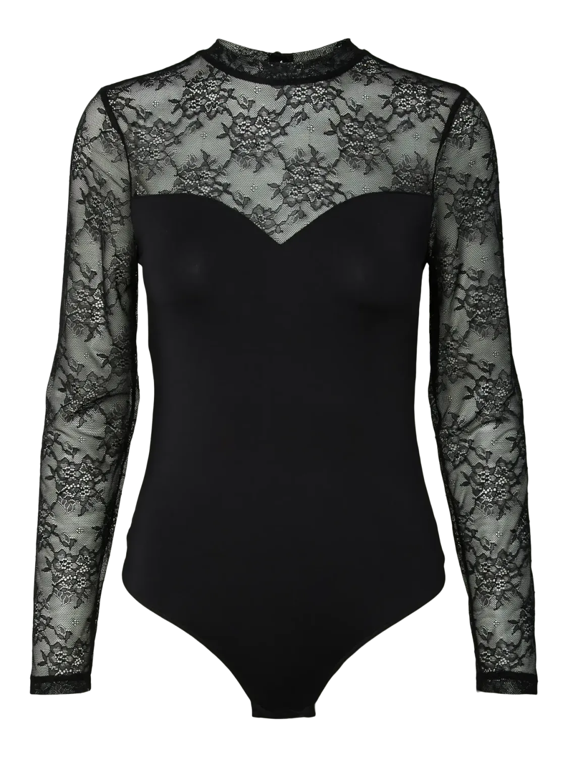 PCMILLY LS LACE BODYSTOCKING NOOS Black