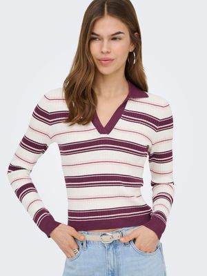 ONLKAYA LS STRIPE POLO KNT NOOS Grape Wine/Cloud Dan
