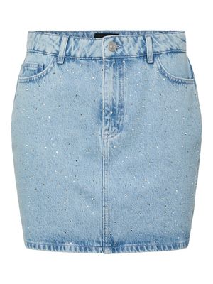 PCNOEL MW SHORT DENIM SKIRT D2D PP Light Blue Denim/RHINESTONES