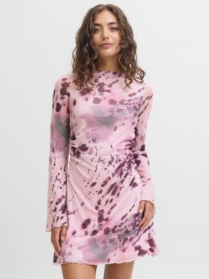 JXMINNA MESH LS DRESS WVN Pink Nectar/ABSTRACT