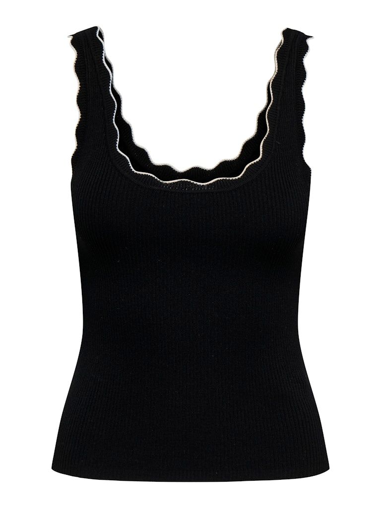 JDYNANNA S/L SCALLOP EDGE TOP KNT NOOS Black/W. CLOUD DANCE