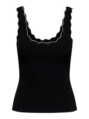 JDYNANNA S/L SCALLOP EDGE TOP KNT NOOS Black/W. CLOUD DANCE