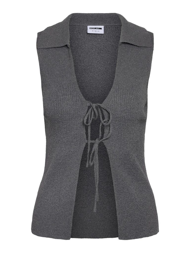 NMAYLIN S/L COLLAR TIE KNIT TOP DD Charcoal Gray