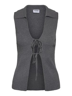 NMAYLIN S/L COLLAR TIE KNIT TOP DD Charcoal Gray