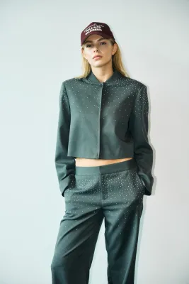 NMELLIE RHINESTONE CROPPED JACKET FWD Dark Grey Melange