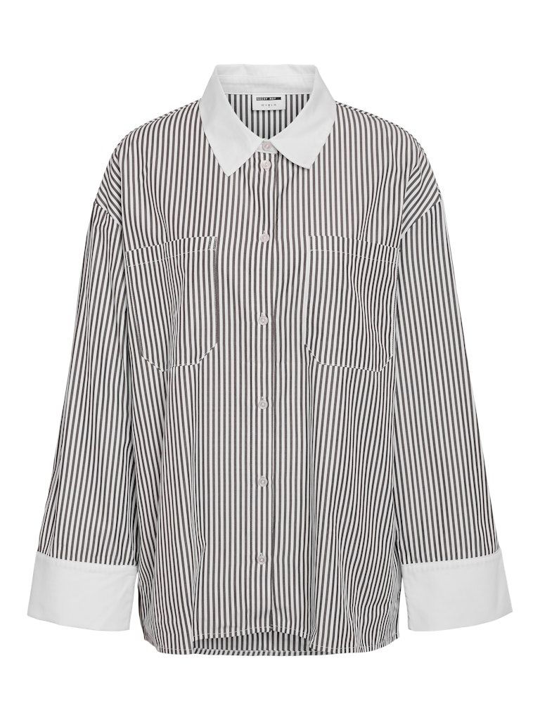 NMFREJA L/S OVERSIZED PLAIN SHIRT WVN Cloud Dancer-BLACK STRIPES W