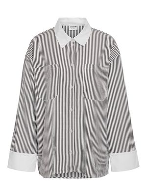 NMFREJA L/S OVERSIZED PLAIN SHIRT WVN Cloud Dancer-BLACK STRIPES W