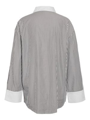 NMFREJA L/S OVERSIZED PLAIN SHIRT WVN Cloud Dancer-BLACK STRIPES W