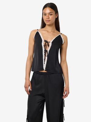 NMSASHA S/L TIE TOP WVN Black/CLOUD DANCER LACE