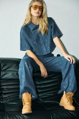 NMAMALIE SEQUIN PANTS Medium Blue Denim
