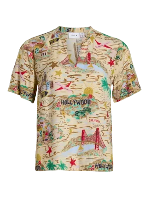 VIPRINA ESA V-NECK S/S TOP/C33 Bistre/PLAYFUL MULTI