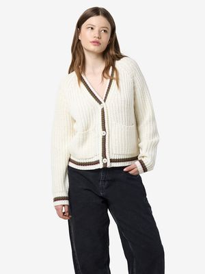 NMCHARLIE L/S VARSITY KNIT CARDIGAN Cloud Dancer/WINDSOR