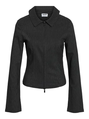 NMWAYNE STRIPED LS ZIP TOP Black-MOREL