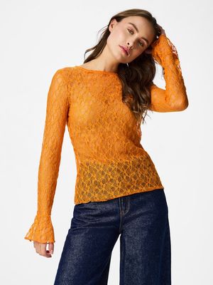 PCFLAISA LS O-NECK LACE TOP JRS D2D Russet Orange