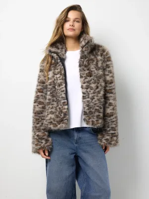 NMJENNIFER FUR JACKET Birch/LEO