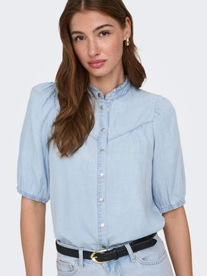 ONLCHARIS LIFE 2/4 FRILL SHIRT WVN CC Light Blue Denim