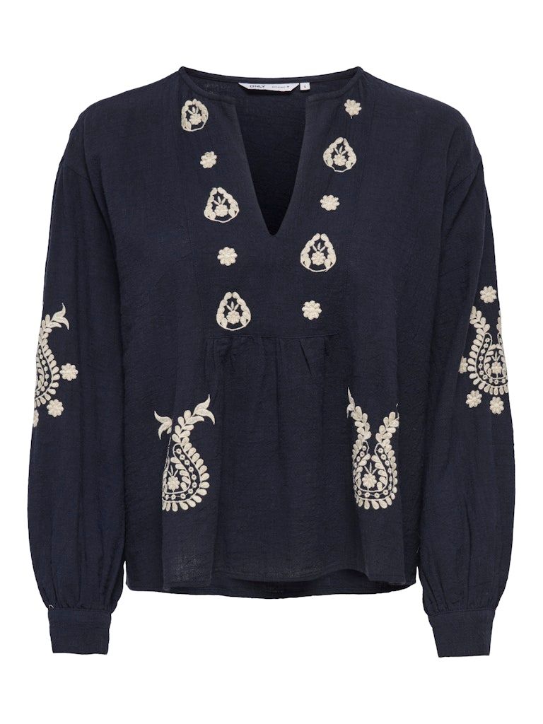 ONLMOON L/S EMB TOP WVN NOOS  Night Sky/HUMUS EMB