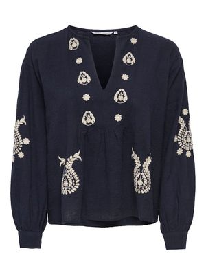 ONLMOON L/S EMB TOP WVN NOOS  Night Sky/HUMUS EMB