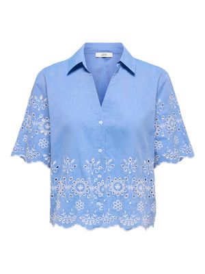 JDYMARINA 2/4 EMBROIDERY SHIRT WVN Blue Bonnet-BRIGHT WHITE EMBR
