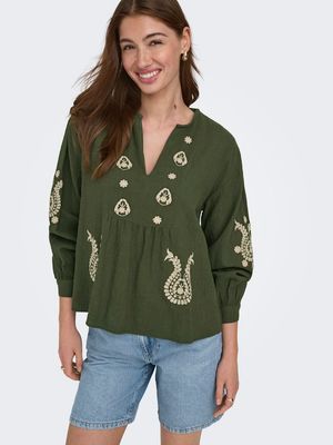 ONLMOON L/S EMB TOP WVN NOOS Kambaba/HUMUS EMB