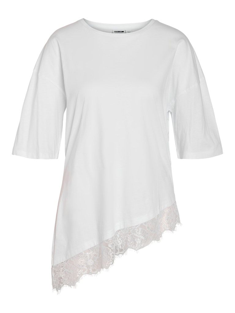 NMEASY LACE DETAIL S/S T-SHIRT /TNT Bright White-Bright White Lace