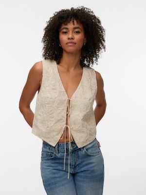 VMMILLIA SL EMBROIDERY WAISTCOAT Oatmeal-OATMEAL EMBROIDERY