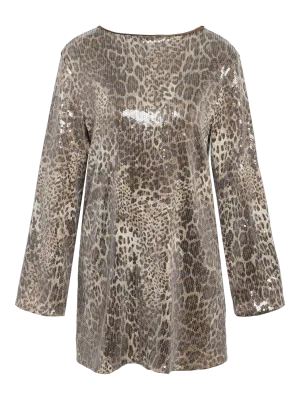 NMJESSY L/S MINI SEQUIN DRESS JRS Silver Mink/LEO SEQU
