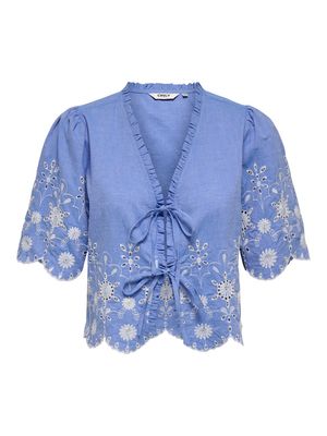 ONLMIFFY S/S EMB TIE TOP NOOS WVN Medium Blue Denim
